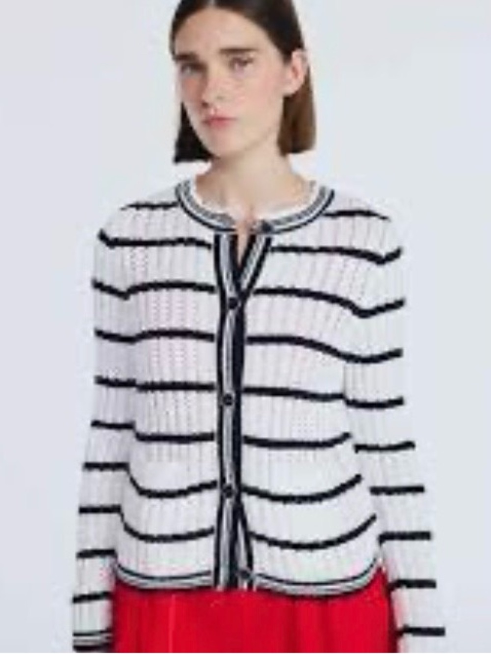 Free Assembly/ Striped Crewneck Cardigan Sweater in White and Black/ L